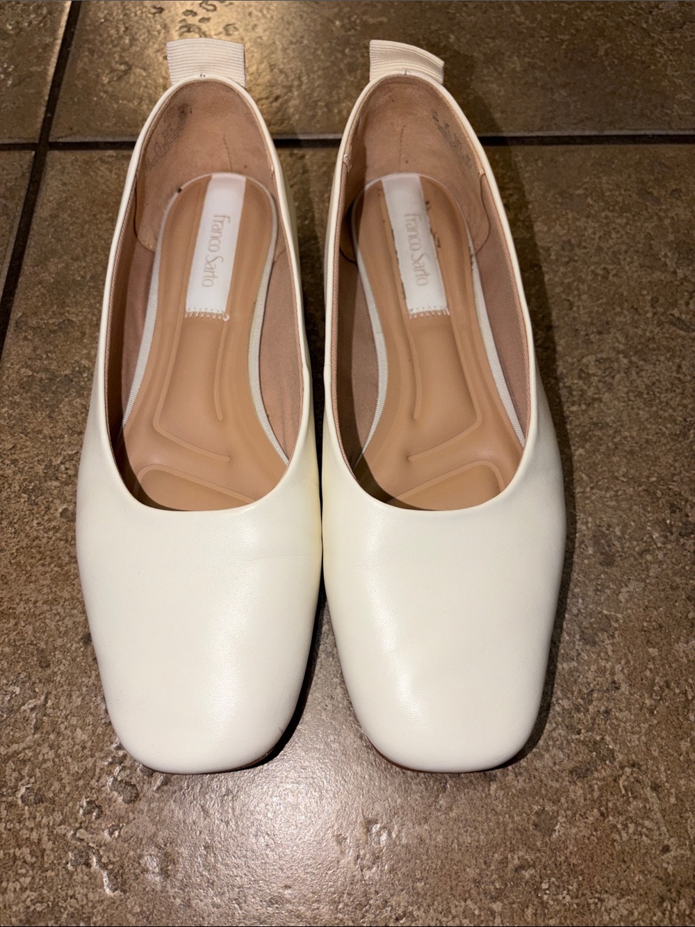 Franco Sarto Ivory Leather Square-Toe Ballet Flats